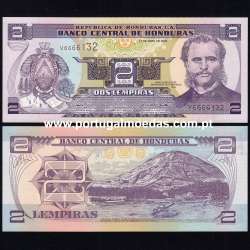 Honduras – 2 Lempiras Banknote, 2008 (Uncirculated) – Pick 80Ag