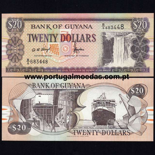 Guyana - Nota de 20 Dollars 1997 (Não circulada) - Pick 30b1