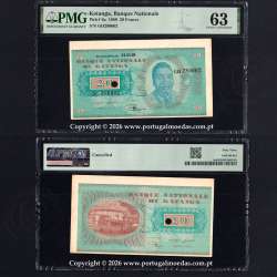 Katanga, 20 Francos 1960 Banco Nacional do Katanga, S/N GH280002 - Cancelled, Pick. 6a. certificada PMG 63 Choice Uncirculated
