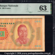 Katanga — 100 Francs 1960, National Bank of Katanga — Pick 8r — PMG 63 b2