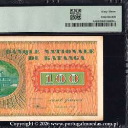 Katanga, 100 Francos 1960 do Banco Nacional do Katanga —  Pick. 8r. PMG 63 D4