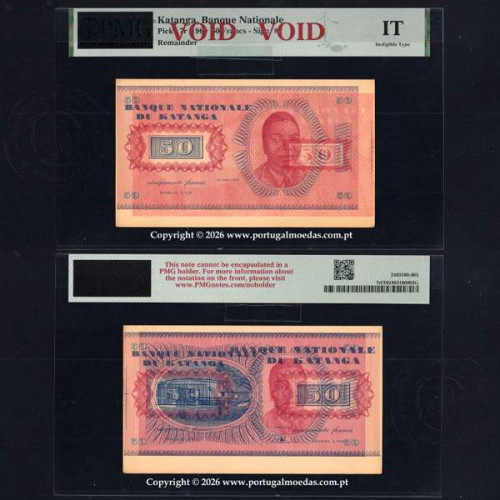 Katanga, 50 Francos 1960 — Prova de Impressão Multicolor do Tipo Pick 7r, Muito Rara, PMG Ineligible Type