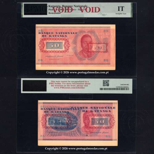 Katanga, 50 Francos 1960 — Prova de Impressão Multicolor do Tipo Pick 7r, Muito Rara, PMG Ineligible Type