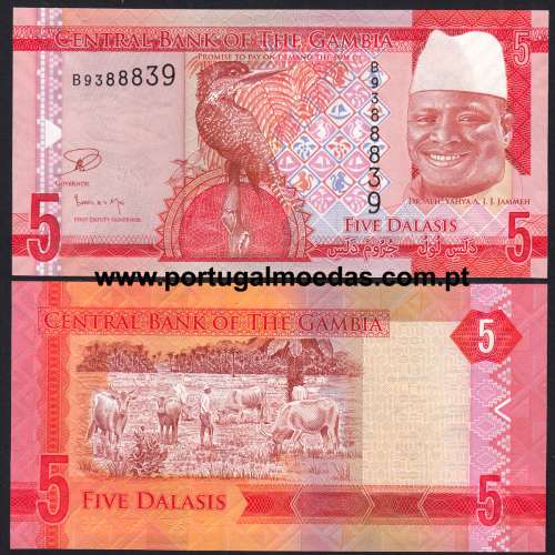 Capicua - Gambia - Nota de 5 Dalasis 2015 (Não Circulada) - Pick 31
