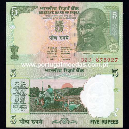 India - Nota de 5 Rupees 2011 (Não Circulada) - Pick 94A