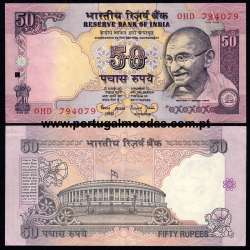 India - Nota de 50 Rupees 1999 (Pouco Circulada) - Pick 90c - Letra A