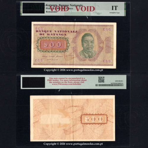 Katanga, 500 Francos 1960 — Prova de Impressão Incompleta tipo Pick 9r — PMG Ineligible Type, Muito rara