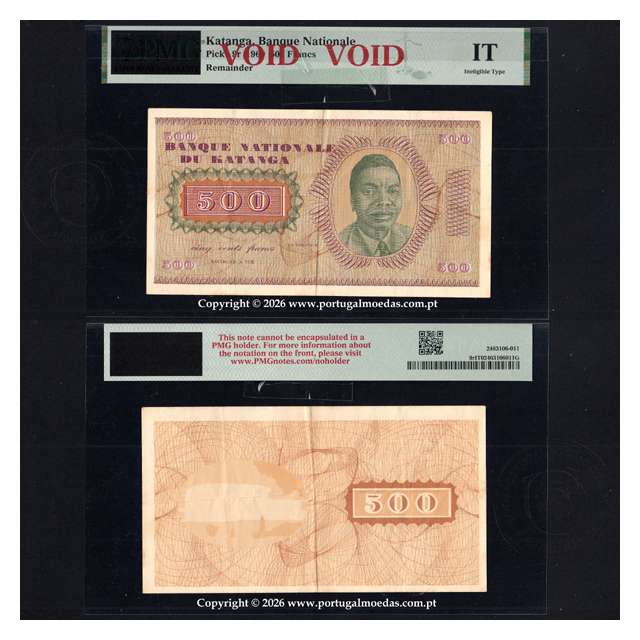 Katanga, 500 Francs 1960 — Incomplete Printing Proof (Pick 9r) — PMG Ineligible Type - Remainder