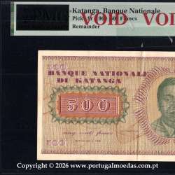 Katanga, 500 Francs 1960 — reverse Incomplete Printing Proof (Pick 9r), 01a
