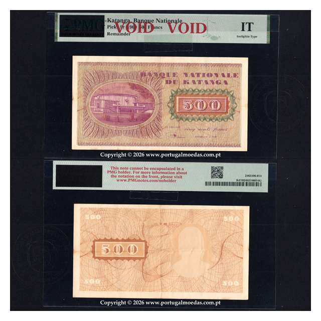 Katanga, 500 Francs 1960 — Obverse Incomplete Printing Proof (Pick 9r) — PMG Ineligible Type, Remainder