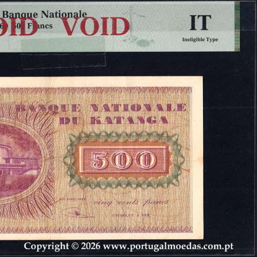 Katanga, 500 Francs 1960 — Obverse Incomplete Printing Proof (Pick 9r) — Remainder B02