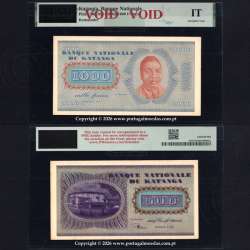 Katanga, 1000 Francos 1960-Pick10r, c\ Sobrecarga do Reverso de 500 Francos-Pick 9r, PMG Ineligible Type - Remainder