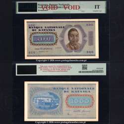 Katanga, 1000 Francos 1960-Pick10r, c\ Sobrecarga do Anverso de 500 Francos-Pick 9r, PMG Ineligible Type, Remainder