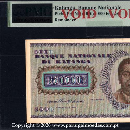Katanga, 1000 Francos 1960-Pick10r, com Sobrecarga do Anverso de 500 Francos-Pick 9r, e01