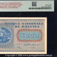 Katanga, 1000 Francs 1960 Pick.10r, with 500 Francs obverse Overprint-Pick.9r, PMG Ineligible Type, Remainder, g06k