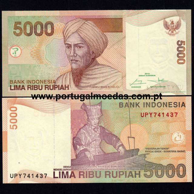 Indonésia - Nota de 5000 Rupiah 2014 (Não Circulada) - Pick 142n