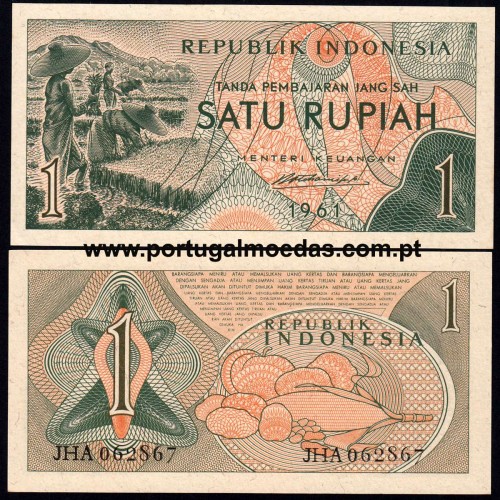 Indonésia - Nota de 1 Rupiah 1961 (Não Circulada) - Pick 78