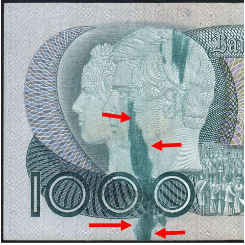 Erro de Impressão - Nota de 1000 Escudos 1982 D. Pedro V, 1000$00 26/10/1982 Chapa: 11 - Banco de Portugal (Circulada), Pick 175
