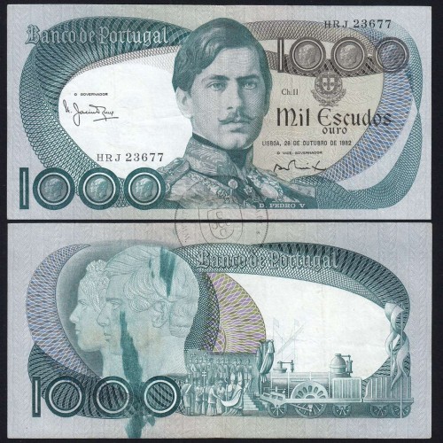 Erro de Impressão - Nota de 1000 Escudos 1982 D. Pedro V, 1000$00 26/10/1982 Chapa: 11 - Banco de Portugal (Circulada), Pick 175
