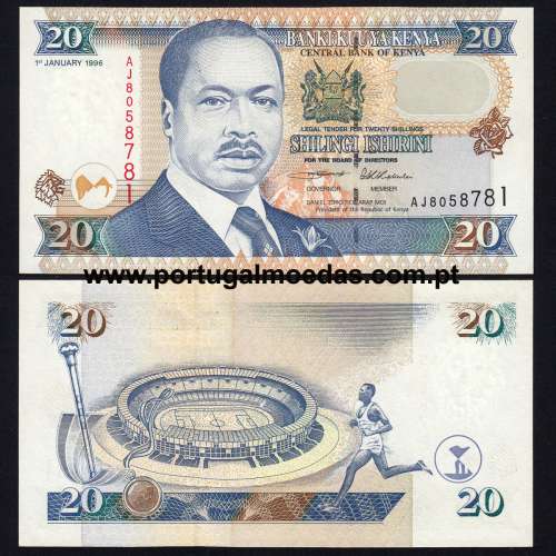 Quénia - Nota de 20 Shilling 1996 (Não circulada) - Pick 35a