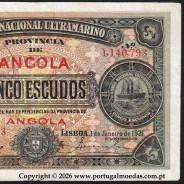 Angola, 5 Escudos 1921, 1 de janeiro 1921, Francisco de Oliveira Chamiço, Banco Nacional Ultramarino 02b
