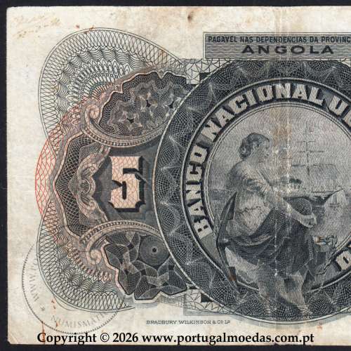 Angola, 5 Escudos 1921, Chamiço, Banco Nacional Ultramarino, Angola Pick57 - 03c
