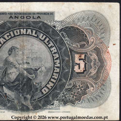 Angola, 5 Escudos 1921, 1 de janeiro 1921, Francisco de Oliveira Chamiço, Banco Nacional Ultramarino 04d
