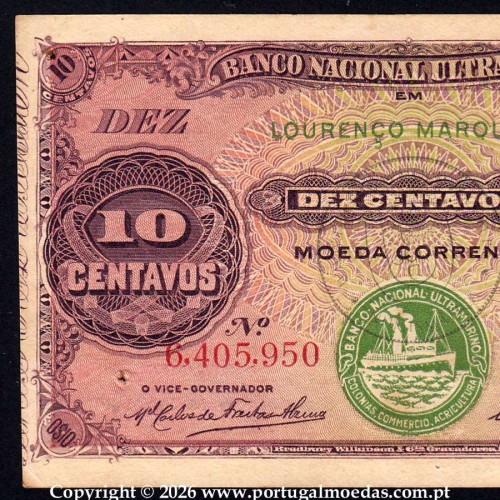10 Centavos 1914, 5 de Novembro de 1914, Moçambique - Banco Nacional Ultramarino, Lourenço Marques -01a