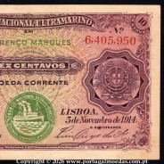 10 Centavos 1914, 5 de Novembro de 1914, Moçambique - Banco Nacional Ultramarino, Lourenço Marques -02b