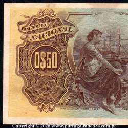 Nota de 50 Centavos 1914, 5 de Novembro de 1914, Moçambique - Lourenço Marques, Banco Nacional Ultramarino, Pick.61 -03c