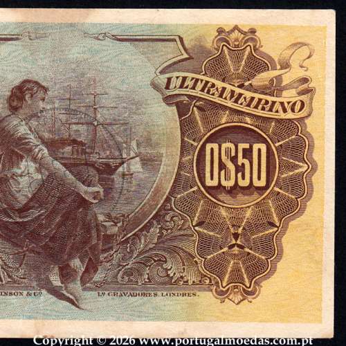 banknote of 50 Centavos 1914 (5 November 1914), Lourenço Marques by Mozambique of Banco Nacional Ultramarino, Pick61 04c