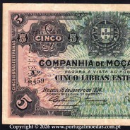 Mozambique, 5 Pounds Sterling 1934 (15 January 1934), Mozambique Company – Beira, World Paper Money PickR32, SN.13,459 b2
