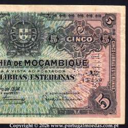 Moçambique, 5 Libras Esterlinas 1934, Companhia de Moçambique - Beira, World Paper Money Pick R32 -03c