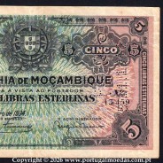 Moçambique, 5 Libras Esterlinas 1934, Companhia de Moçambique - Beira, World Paper Money Pick R32 -03c