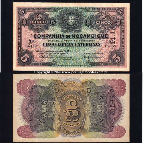 Mozambique, 5 Pounds Sterling 1934 (15 January 1934), Mozambique Company – Beira, World Paper Money PickR32, SN.13,459 a1