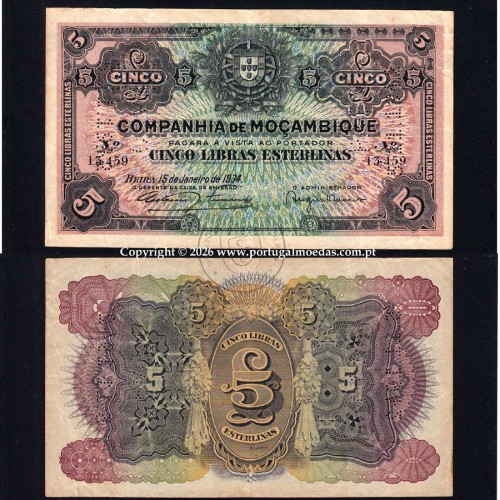 Moçambique, 5 Libras Esterlinas 1934, Companhia de Moçambique - Beira, World Paper Money Pick R32 -01a