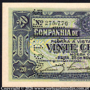 Mozambique, 20 Centavos 1933 — Mozambique Company — Beira  — Serial 275,776, (UNC), World Paper Money Pick R29 a1