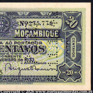 Mozambique, 20 Centavos 1933 — Mozambique Company — Beira  — Serial 275,776, (UNC), World Paper Money Pick R29 a2