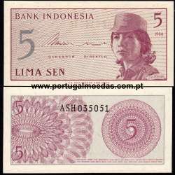 Indonésia - Nota de 5 Sen 1964 (Não Circulada) - Pick 91