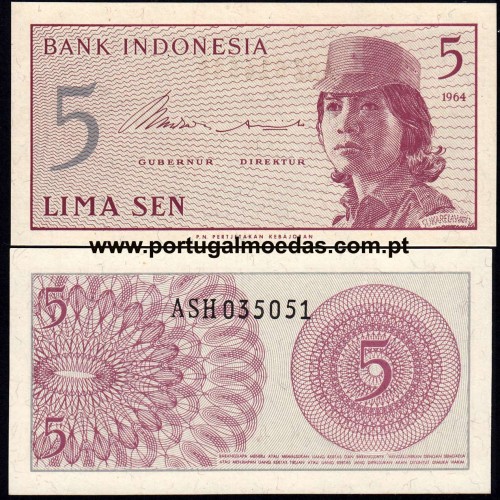Indonésia - Nota de 5 Sen 1964 (Não Circulada) - Pick 91