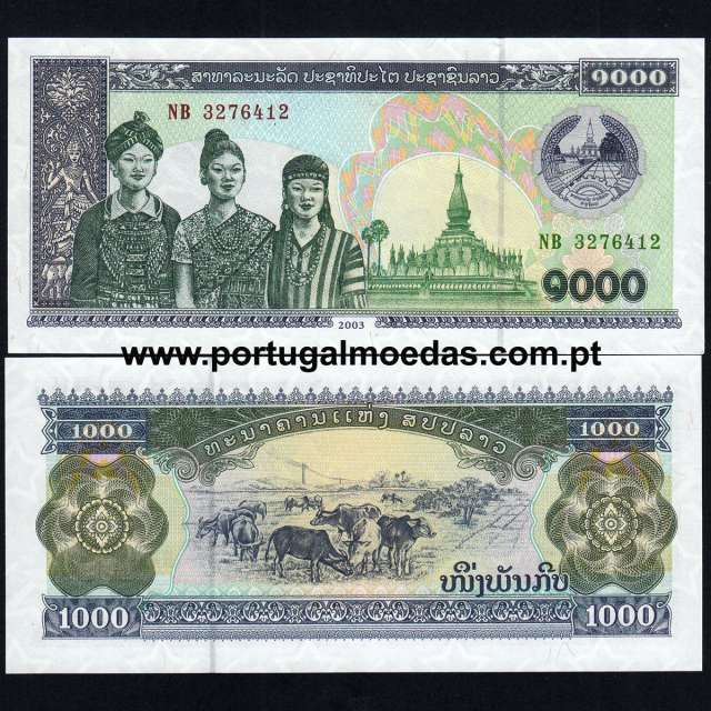 Laos – 1000 Kip Banknote, 2003 (Uncirculated) – Pick 32Ab