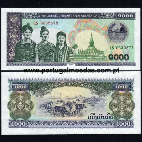 Laos – 1000 Kip Banknote, 1998 (Uncirculated) – Pick 32Aa