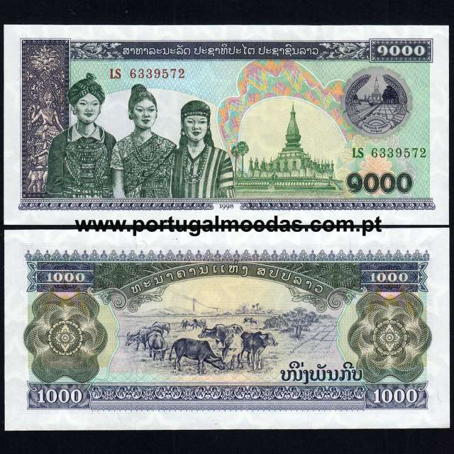 Laos – 1000 Kip Banknote, 1998 (Uncirculated) – Pick 32Aa