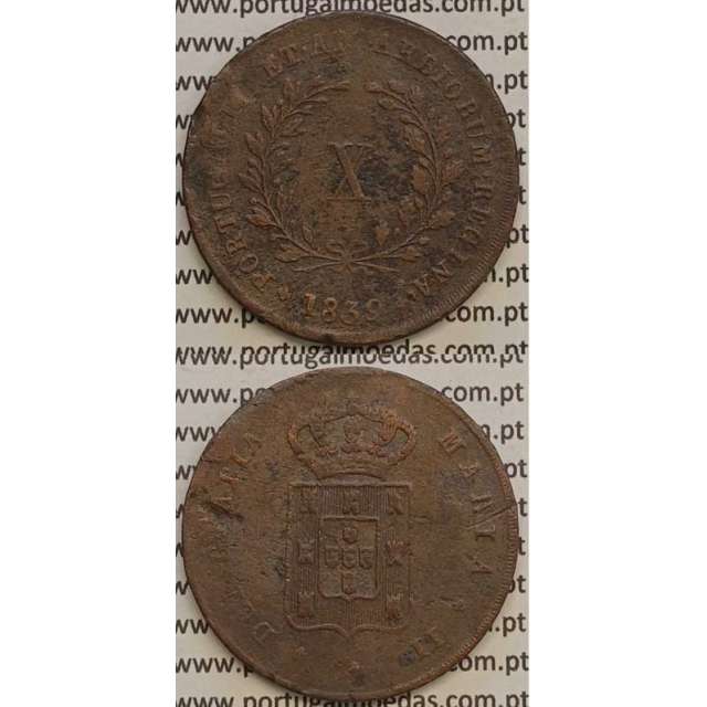 MOEDA X REIS COBRE 1839 (MBC) MÓDULO MENOR 32mm - D.MARIA II