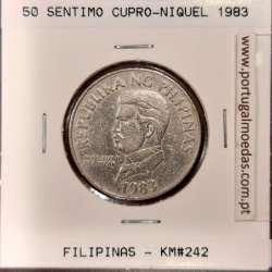 Philippines 50 Sentimo 1983 Copper-Nickel, error lettering "PITHECOBHAGA", (VF), Coins of the World Philippines KM 242.2