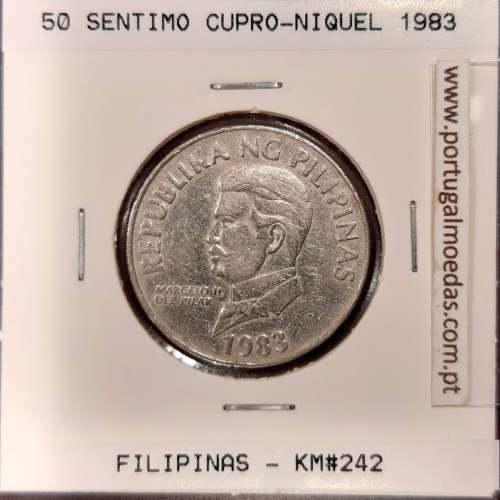 Philippines 50 Sentimo 1983 Copper-Nickel, error lettering "PITHECOBHAGA", (VF), Coins of the World Philippines KM 242.2