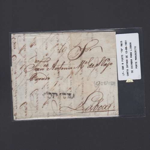 Carta Pré-Filatélica circulada de Coimbra para Lisboa datada de 12-08-1831