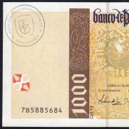 1,000 Escudos note, 1998, Pedro Álvares Cabral, Series 7B5885684, Uncirculated, Pick 188