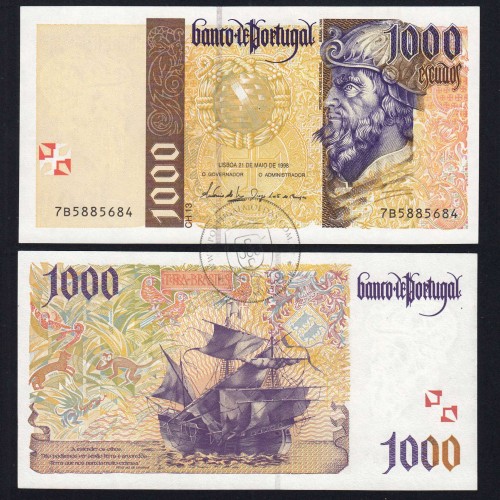 1,000 Escudos note, 1998, Pedro Álvares Cabral, Series 7B5885684, Uncirculated, Pick 188