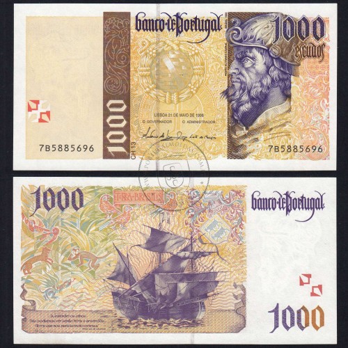 1,000 Escudos note, 1998, Pedro Álvares Cabral, Series 7B5885696, Uncirculated, Pick 188